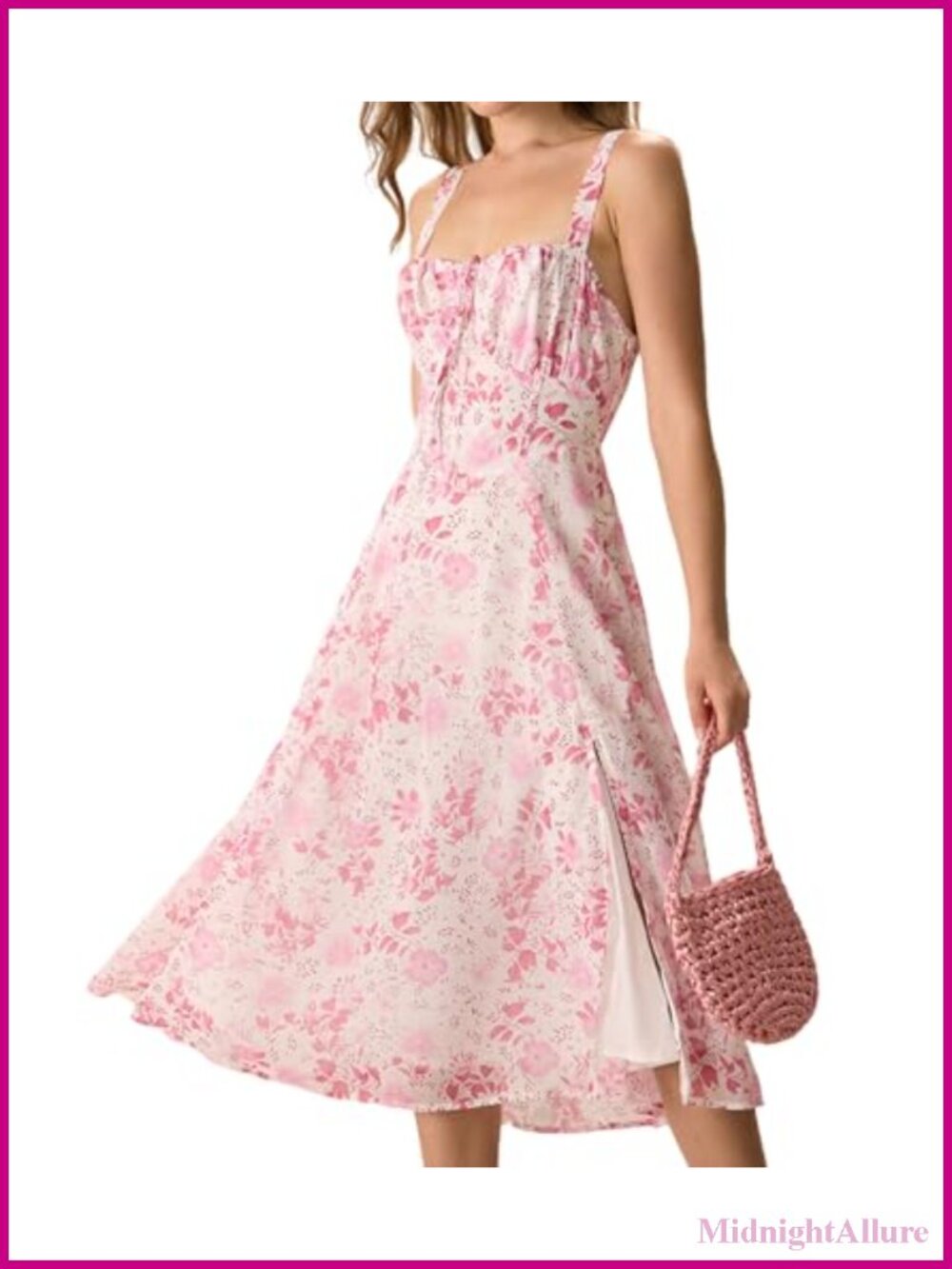Women's Vintage Square Neck Floral Sleeveless A-Line Dress with Adjustable Bust